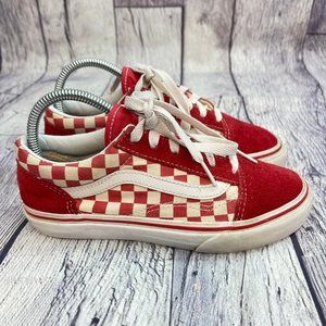 Vans Old Skool Checkerboard Youth Kids Size 3.5 Red Suede Canvas Sneakers Shoes